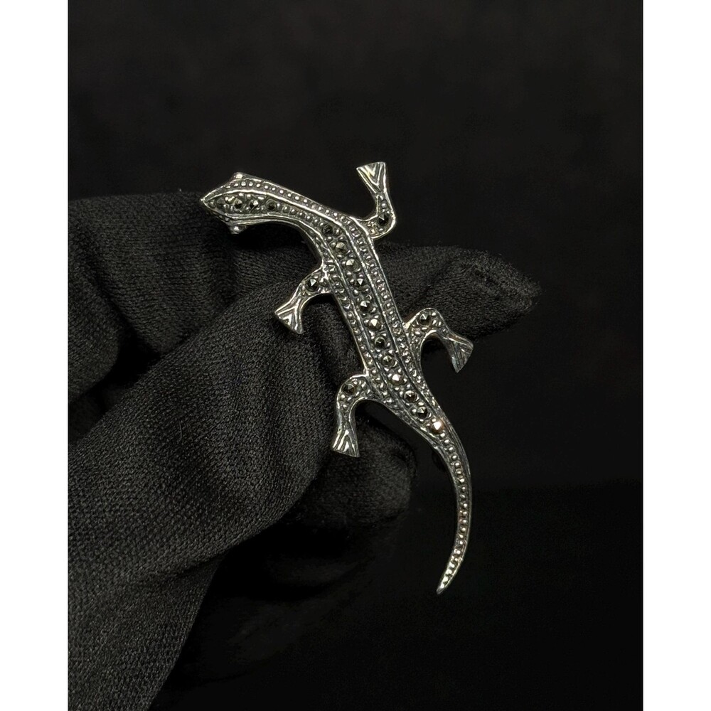 Sterling Silver Marcasite Lizard Gecko Brooch